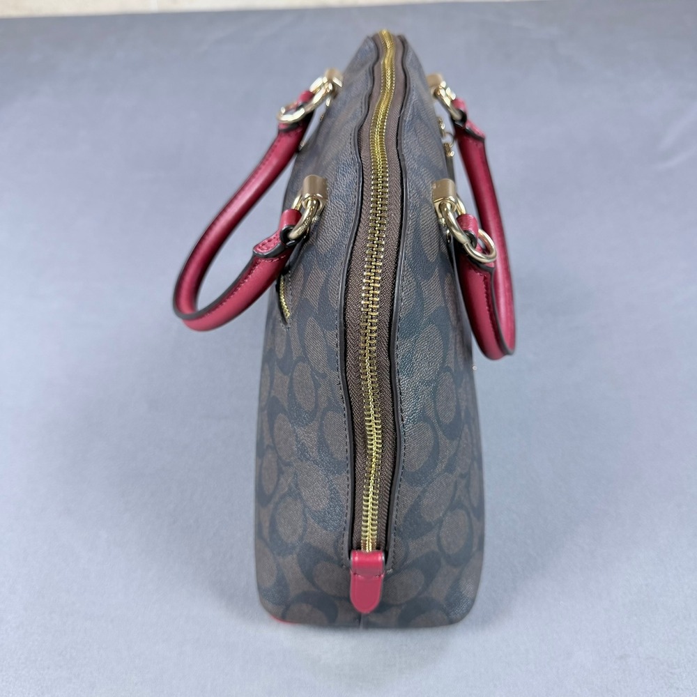 Coach Sierra Satchel Signature Coated Canvas Brown Red 13x9.5 Gold Hardware 2558 - Picture 12 of 16